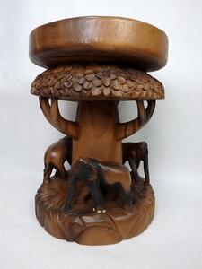 Odkladací stolek/ taburet exotické dřevo - ELEFANT Tree, ruční práce, Thajsko (Exotický stolek se slony)