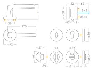 Dveřní kování ACT Monte R PK (F4) - PZ klika-klika otvor na cylindrickou vložku/F4 (hliník bronz)