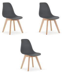 Set tří jídelních židlí KITO tmavě šedé / naturální nohy (3 ks)