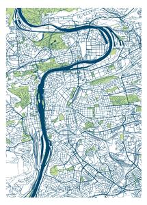FUGU Stylizovaná mapa Prahy Barva: šedá-svěží zelená, Rozměr: 40 x 55 cm
