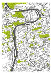 FUGU Stylizovaná mapa Prahy Barva: modrá - světle zelená, Rozměr: 40 x 55 cm