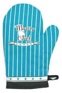 Kuchyňská chňapka s laděná do tyrkysové barvy s nápisem Master Chef. Rozměr chňapky je 18x28 cm. Ve stejném vzoru najdete v nabídce i zástěru