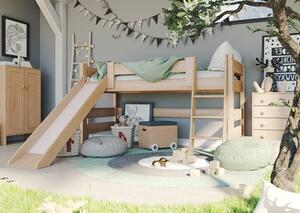Dětská patrová postel Sendy nízká se skluzavkou buk 90/200 buk - cink přírodní