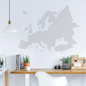 FUGU Samolepka na zeď- Mapa Evropy s hranicemi států Barva: světle šedá 072, Druhá barva: červenooranžová 047, Rozměr: celá mapa 119 x 95 cm + barevné puntíky