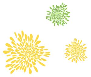 FUGU Samolepky na zeď- Květy abstraktní Barva: žlutá 021 + zelená 063, Rozměr: 3x květy 61x57, 31x30 a 30x32 cm