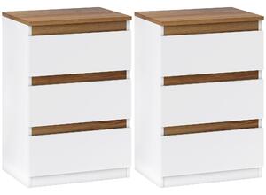 HOMCOM Set 2 Nočních Stolků Úzký Moderní Styl se 3 Zásuvkami 40x30x59,5 cm Bílý | Aosom