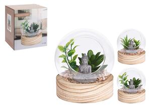 H&S collection Dekorace Budha ve skle s rostlinami 12cm