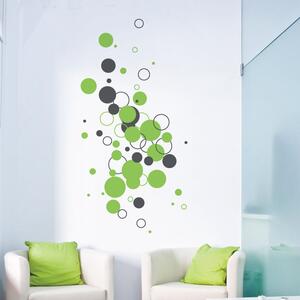 FUGU Samolepky na zeď-Bubliny a bublinky Barva: tmavě šedá 073, Druhá barva: zelená 063, Rozměr: 61 x kruh 2-17 cm