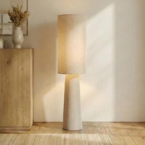 Lindby stojací lampa Elfie, výška 124 cm, béžová, len, 2x E27, Krémová / jantar, Obývací pokoj / jídelna, Textil / tkanina / hedvábí, Skandinávský