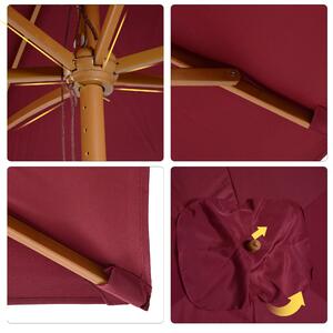Outsunny Obdélníkový Zahradní Slunečník Dvojitý Vrchol Dřevo Vysokohustotní Polyester 3 x 2 m Bordeaux Červený | Aosom