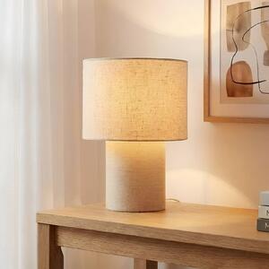 Lindby stolní lampa Elfie, Ø 23 cm, béžová, len, E27, Krémová / jantar, Obývací pokoj / jídelna, Textil / tkanina / hedvábí, Skandinávský