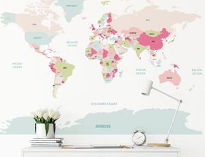 FUGU Mapa světa na zeď růžová - Samolepka na zeď