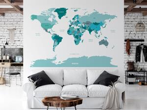 FUGU Mapa světa na zeď modrá - Samolepka na zeď