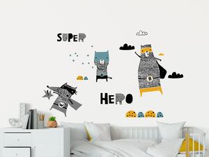 FUGU Super hrdinové - přemístitelné samolepky na zeď Rozměr: MALÝ:(š x v) Medvěd 30 x 46 cm, Vlk 36 x 28 cm, Kocour 16 x 24 cm + dekorace