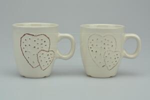 Siaki Set 2ks keramických šálků na kávu SIAKI srdce - Krémově bílý