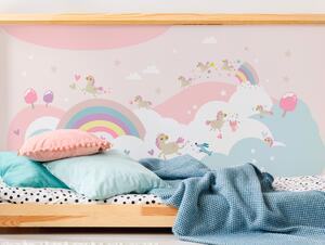 FUGU Duha a jednorožci pink - Rainbow-cloud samolepicí tapeta na zeď Materiál: Digitální eko vlies - klasická tapeta nesamolepicí