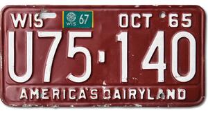 Americká SPZ Wisconsin 1965 Dairyland Red U75-140
