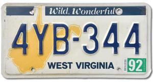 Americká SPZ West Virginia Wild Wonderful 4YB-344