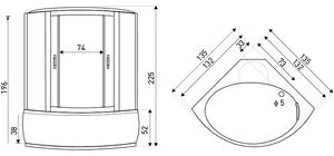 D‘Eluxe hydromasážní Sprchový Box PF13H3522 135x135x225cm, posuvné dveře, grafitové sklo, 5mm