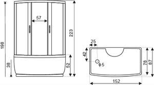 D‘Eluxe hydromasážní Sprchový Box NE87A1587 152x87x223cm, posuvné dveře, grafitové sklo, 4mm