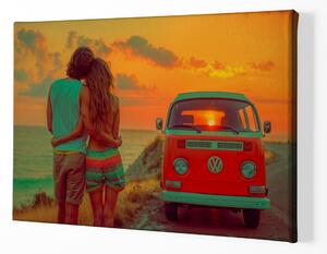 Obraz na plátně - Milenci a západ slunce za Volkswagen van FeelHappy.cz Velikost obrazu: 60 x 40 cm