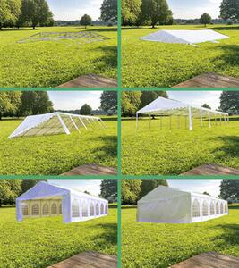 AKČNÍ SADA: Párty stan 5x8m PVC Standard Ohnivzdorný + 8ks Pivní set 200x50cm barva Zeleno-bílá