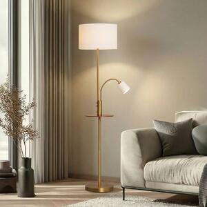 Lindby stojací lampa Aovan, bronzová, odkládací plocha, USB port, Bronz / starožitná mosaz, Obývací pokoj / jídelna, kov, Moderní, Lampička na čtení