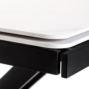 Jídelní stůl 120+30+30x80 cm, bílý mramor/černá, HT-450M BK