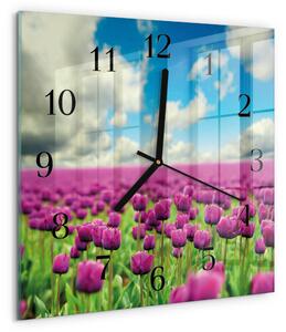 Skleněné hodiny na stěnu Tulipány zskc-30x30-00176757