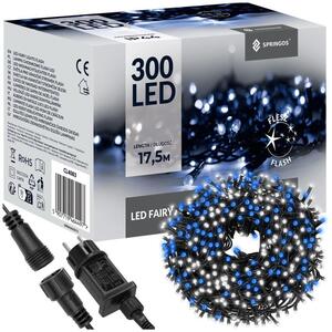 LED světelný řetěz - 17,5m, 300LED, IP44, modrá + záblesky