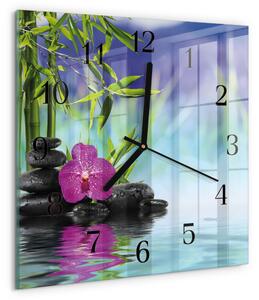 Skleněné hodiny na stěnu Lázeňská orchidej zskc-30x30-00176778