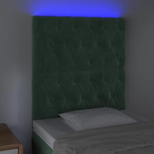 Čelo postele s LED tmavě zelené 80x7x118/128 cm samet