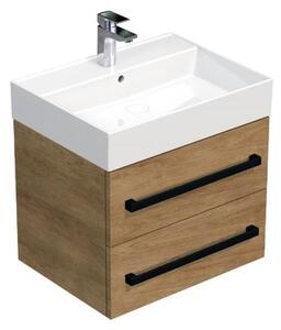 Koupelnová skříňka s černou úchytkou a umyvadlem SAT Cube Way 60x53x46 cm dub Hickory mat CUBE46C603DHSAT