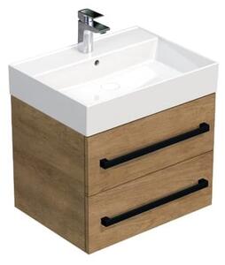 Koupelnová skříňka s černou úchytkou a umyvadlem SAT Cube Way 60x53x46 cm dub Hickory mat CUBE46C602DHSAT
