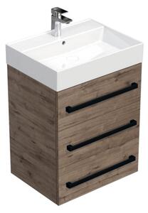 Koupelnová skříňka s černou úchytkou a umyvadlem SAT Cube Way 60x71x46 cm dub Wellington mat CUBE46C603DWSAT