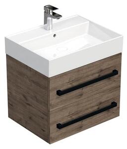 Koupelnová skříňka s černou úchytkou a umyvadlem SAT Cube Way 60x53x46 cm dub Wellington mat CUBE46C602DWSAT