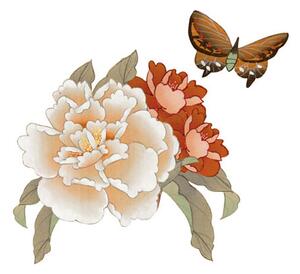 Samolepící dekorace Hedvábné květiny s motýlkem