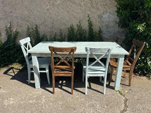 Stará Krása – Ruční výroba Modrý jídelní set stolu a židlí na míru 76x140x70 4xžidle