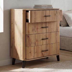 Komoda HWC-P42, píborník, 4 zásuvky, MDF 92 x 80 x 40 cm vzhled dubu Wotan