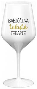 BABIČČINA TEKUTÁ TERAPIE - bílá nerozbitná sklenička na víno 470 ml