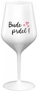 BUDE PRDEL! - bílá nerozbitná sklenička na víno 470 ml