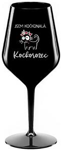 JSEM KOČKONALÁ. KOČKOROŽEC - černá nerozbitná sklenička na víno 470 ml