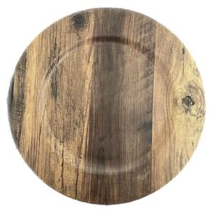 Hnědý klubový talíř s dřevěným vzorem 33 cm
