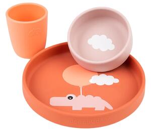 Oranžová silikonová jídelní sada Done by Deer Happy clouds