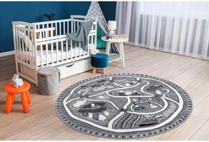 Dětský kusový koberec Vesnička šedý kruh 100cm