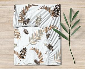 Ervi bavlněné napínací prostěradlo - palmové listy na bílém