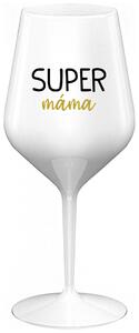 SUPER MÁMA - bílá nerozbitná sklenička na víno 470 ml
