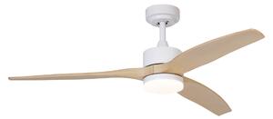 Stropní ventilátor bílý s dřevěným potiskem 132 cm vč. LED stmívatelný s dálkovým ovládáním - Joly