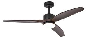 Chytrý stropní ventilátor černý s dřevěným potiskem 132 cm vč. LED stmívatelné s dálkovým ovládáním - Joly