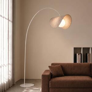 Lucande LED obloukové svítidlo Sansibar, béžové, 180 cm, stmívatelné, stmívatelný, Krémová / jantar, Obývací pokoj / jídelna, Textil / tkanina / hedvábí, Design